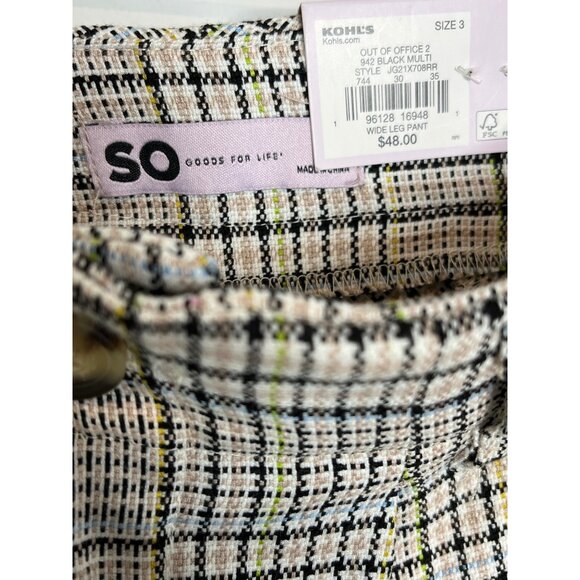 SO Wide Leg Pants Women’s 3 High Rise Plaid Tan Black Work Casual - Picture 3 of 8